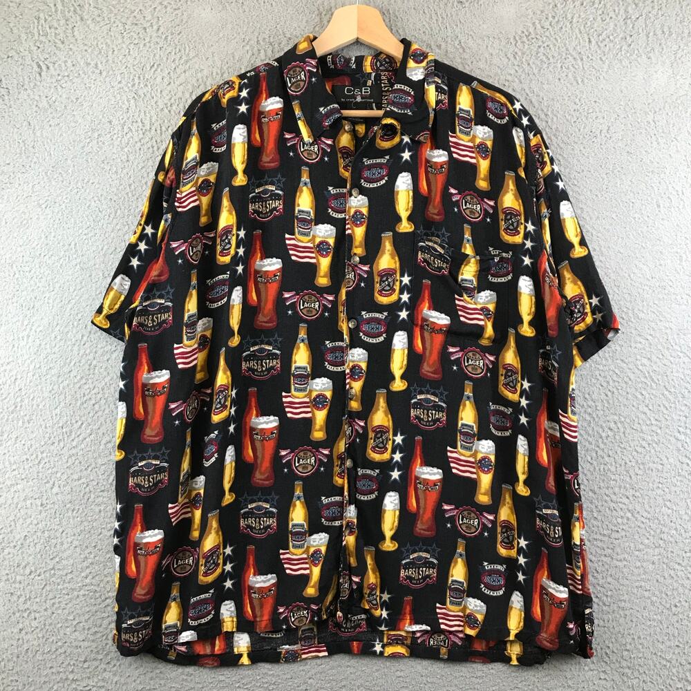 C&B By Croft & Barrow Men's Short Sleeve Button-Up Draft Bear Pattern Size L